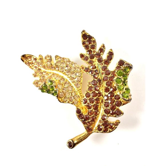 Vintage Kenneth Jay Lane Leaf Leaves BROOCH 3" Statement Piece Pin - Picture 1 of 7